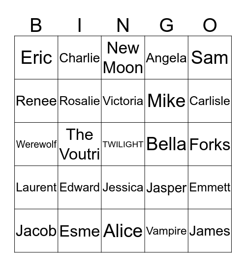 TWILIGHT BINGO Card