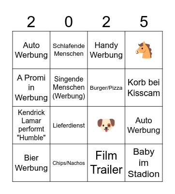 Superbowl Bingo Card