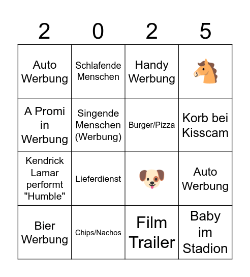 Superbowl Bingo Card