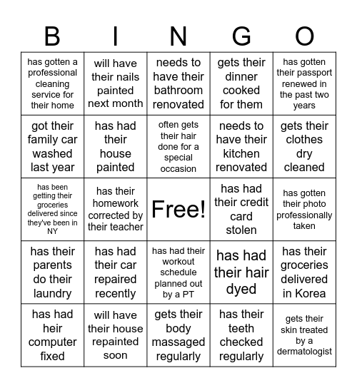 Find Someone Who... (Passive Causatives) Bingo Card