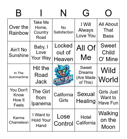 RAGGAE OF NON-RAGGAE SONGS Bingo Card