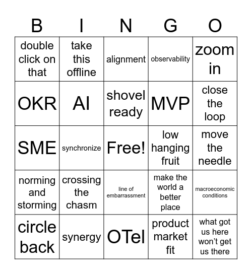Corporate Lingo Bingo Card