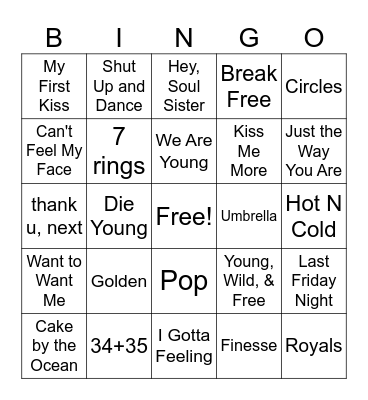 Pop Bop Bingo Card