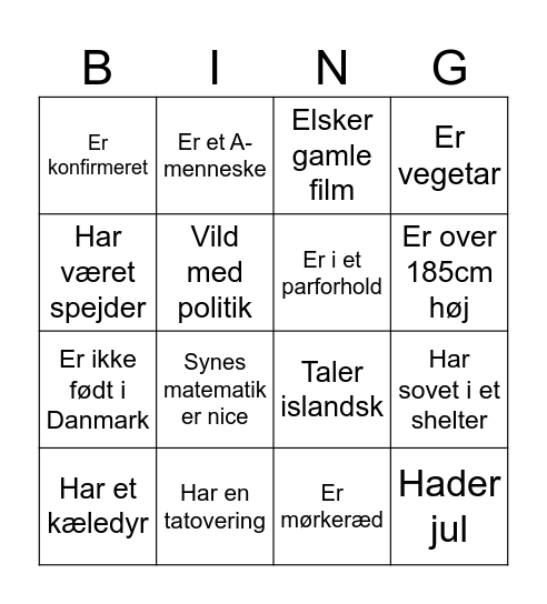 Menneskebingo Card