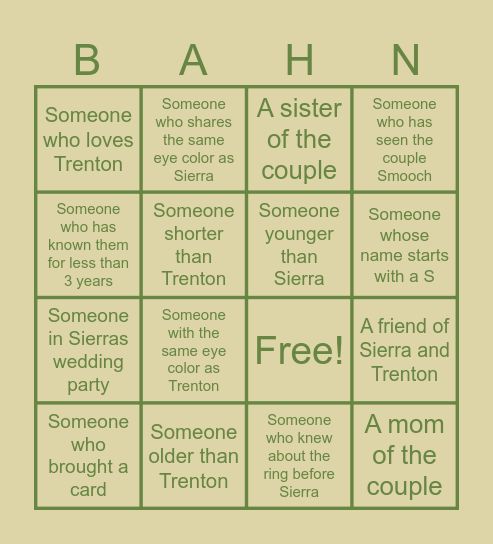 Find a Person, have them sign their name, no repeating people, and BINGO Card