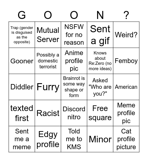 roblox Bingo Card