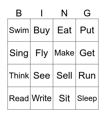 Irregular verbs Bingo Card