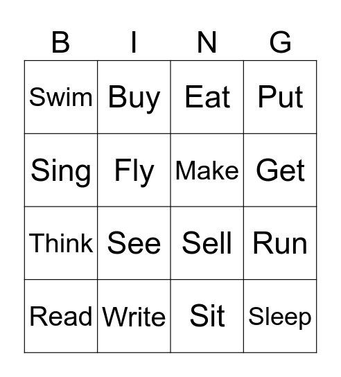 Irregular verbs Bingo Card