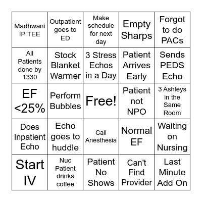 NI / Echo Bingo Card