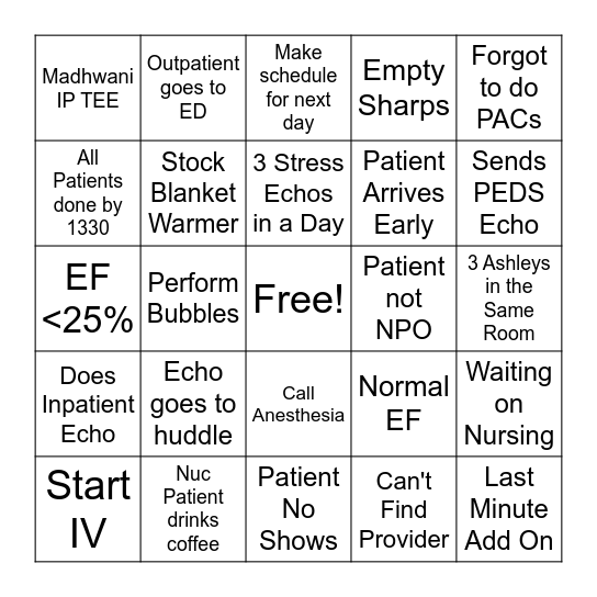 NI / Echo Bingo Card