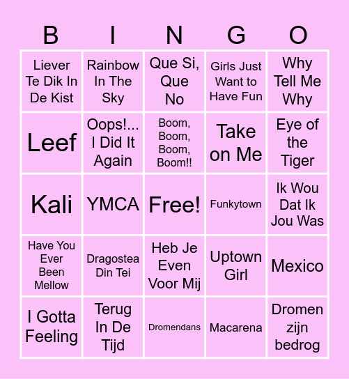 Muziekbingo VVSA Bingo Card