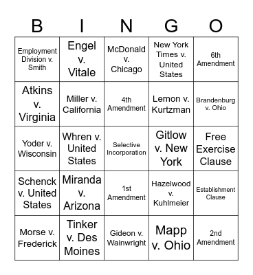Civil Liberties Cases Bingo Card