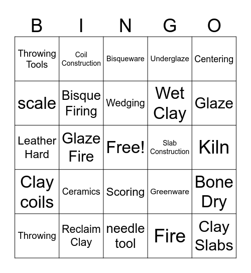 Fab Friday Ceramics Bingo Card