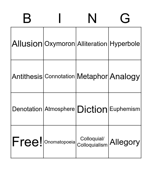 Rhetorical Terms Bingo Card