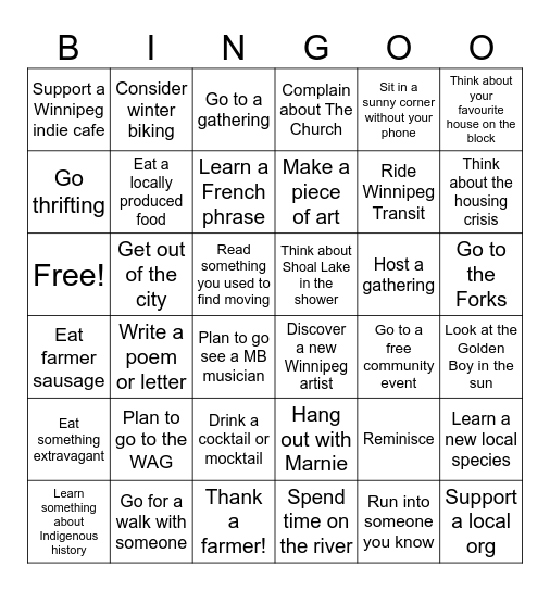 Jan 31 - Feb 9 2025 in WINNIPEG Bingo Card