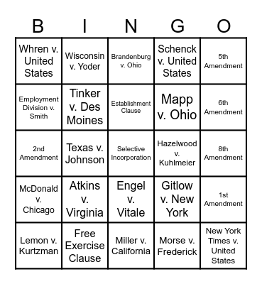 Civil Liberties Cases Bingo Card