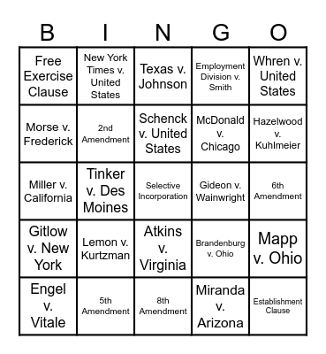 Civil Liberties Cases Bingo Card