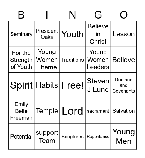 Leader, Youth and Parents Bingo Card