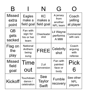 Super Bowl Bingo (Kids) Bingo Card