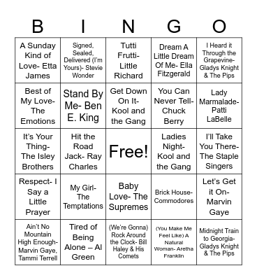 Chavis Park Music Bingo Card