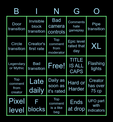 Geometry Dash Daily Level Bingo Card