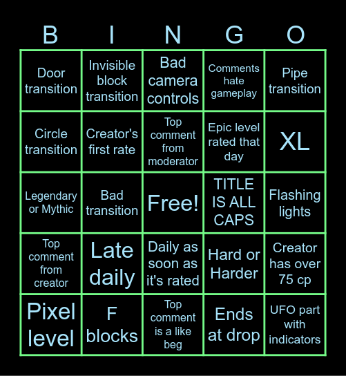 Geometry Dash Daily Level Bingo Card