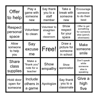 Kindness Bingo 115 Bingo Card