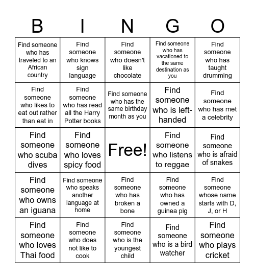 MLL Department Bingo Card