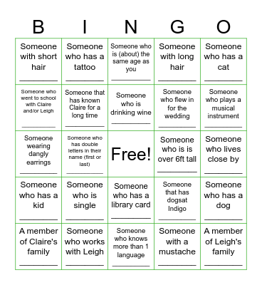 Wedding Guest Bingo! Bingo Card