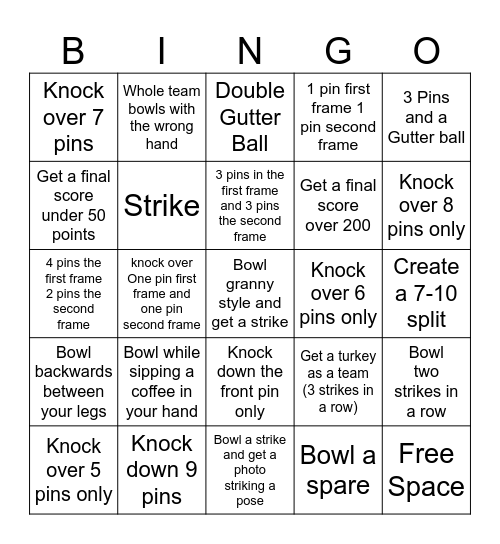 Bowling Bingo Card