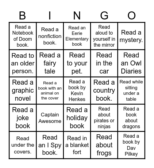 Reading Challenge 2nd Grade Bingo Card