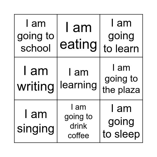 Present Continuous and Going to Bingo Card