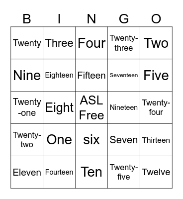 ASL Numbers 1-24 Bingo Card