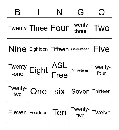 ASL Numbers 1-24 Bingo Card