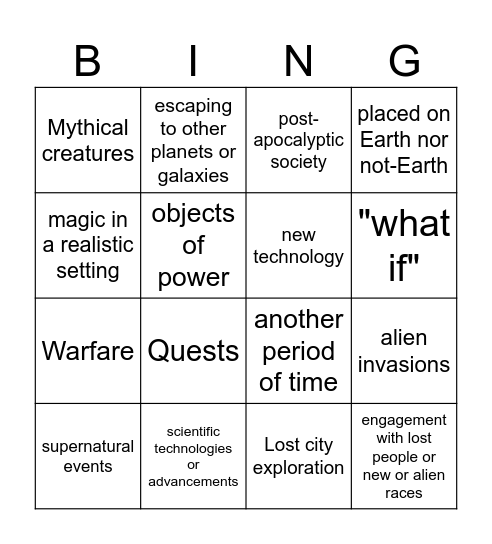 Literature and Culture- ENGL 2316 Bingo Card
