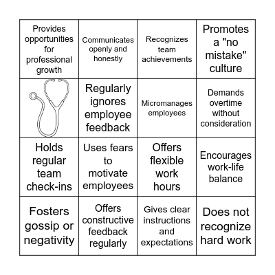 Healthy vs Unhealthy Workplace Bingo Card