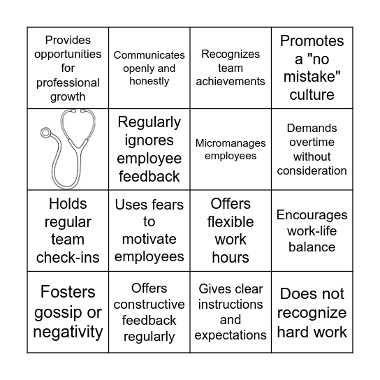 Healthy vs Unhealthy Workplace Bingo Card