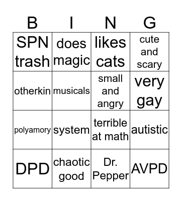 August Bingo Card