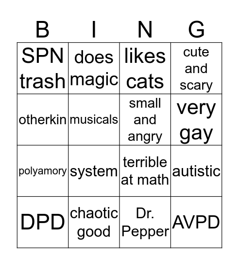 August Bingo Card