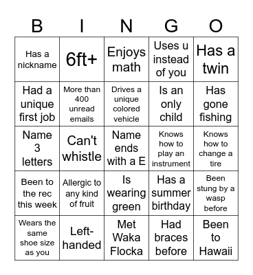 Get to know each other part 2 Bingo Card