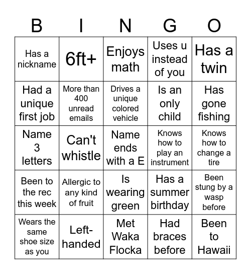 Get to know each other part 2 Bingo Card