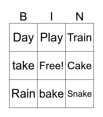 Long A Bingo Card