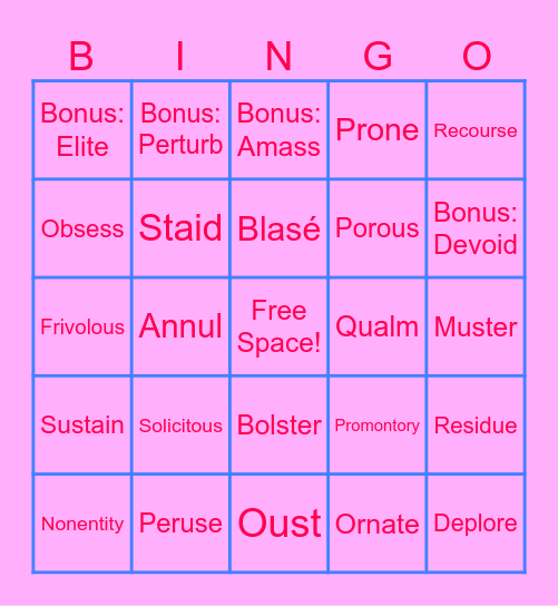 Unit 4 - Vocabulary Words Bingo Card