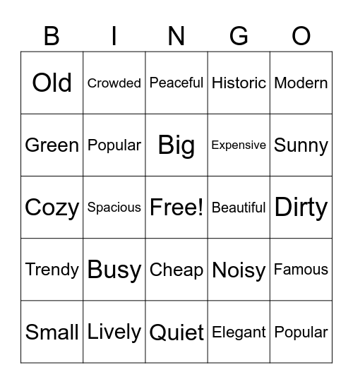 Adjectives in my city Bingo Card