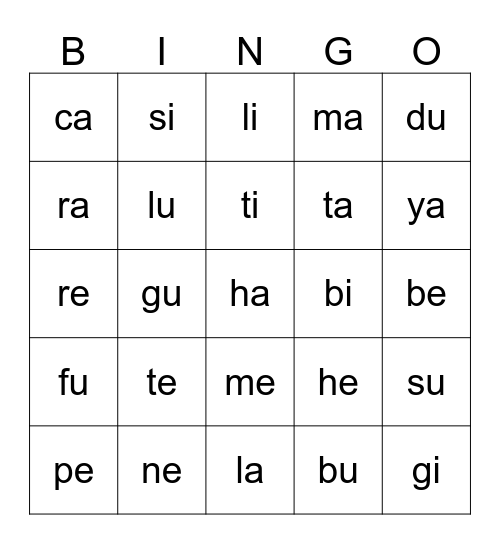 Consonant and vowel blends Bingo Card