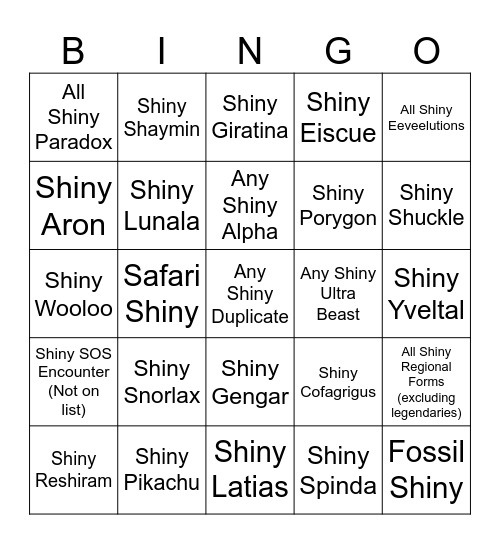 2025 Shiny Bingo Sheet Bingo Card