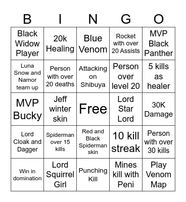 MARVEL RIVALS BINGO Card