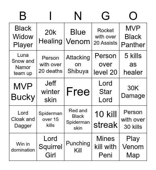 MARVEL RIVALS BINGO Card