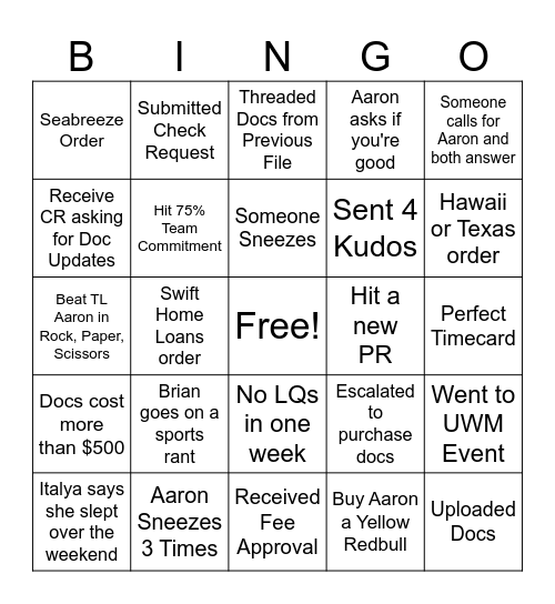 Jackals Bingo Card