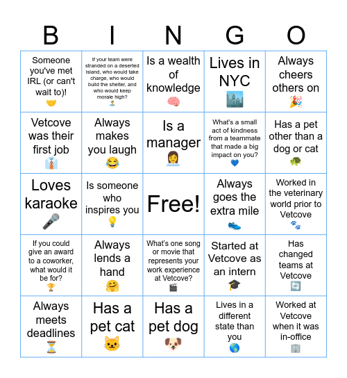 Employee Bingo Card